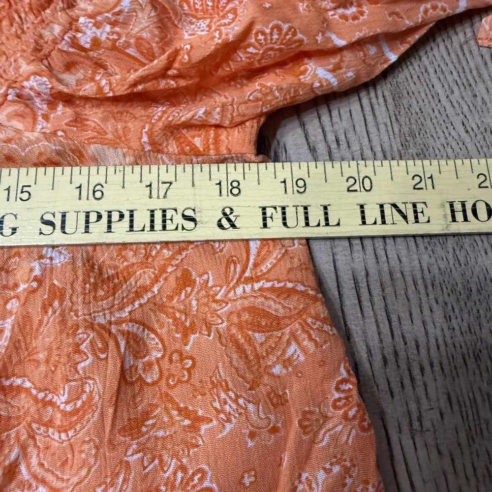 Michael Kors Large Orange Paisley Off The Shoulder Blouse Peasant Top‎